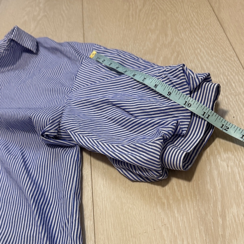 Zara Women's Blue Striped Button Down Puffed Sleeve Shirt - Picture 6 of 8